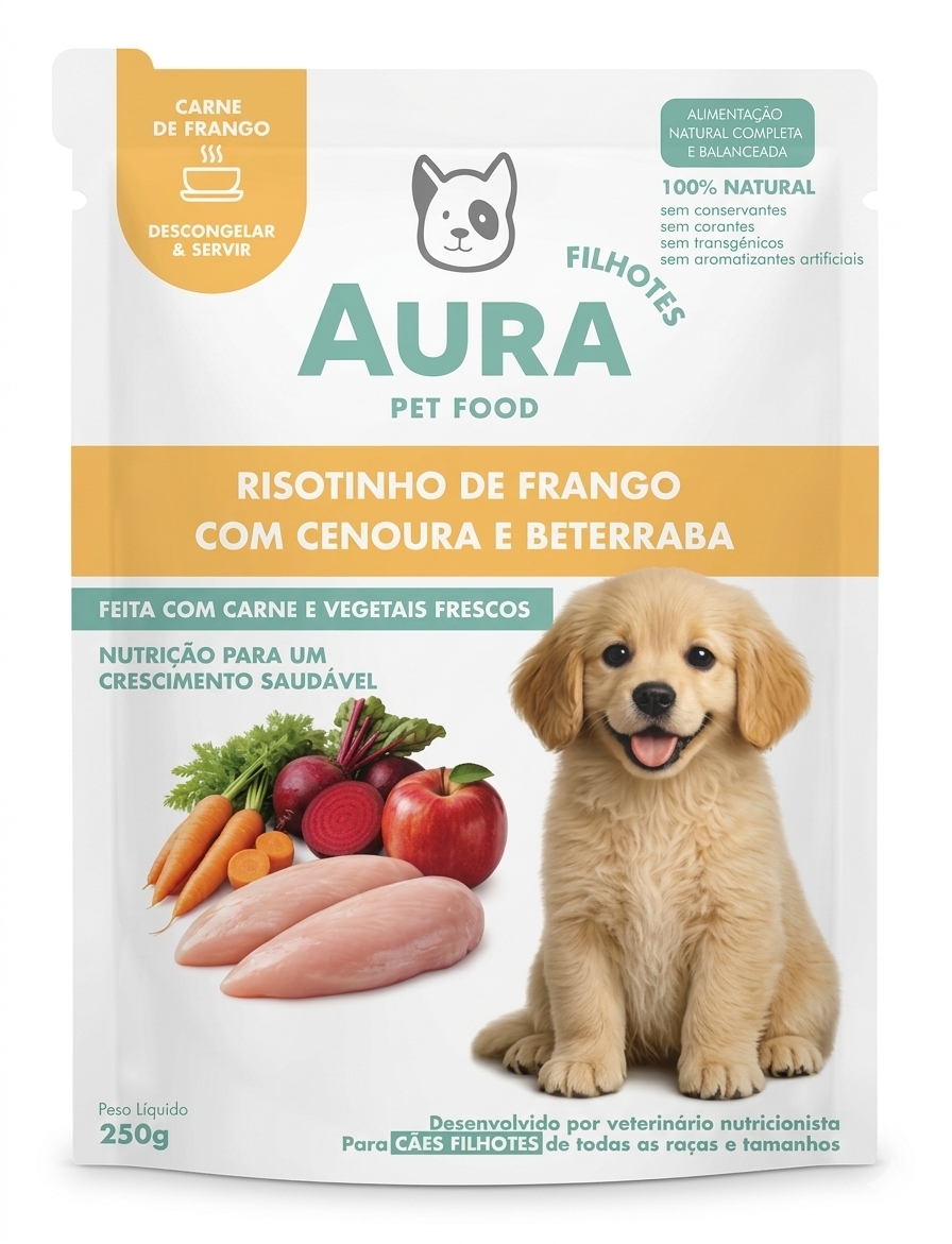 Embalagem da receita Risotinho de frango com cenoura e beterraba, para filhotes, 250 g